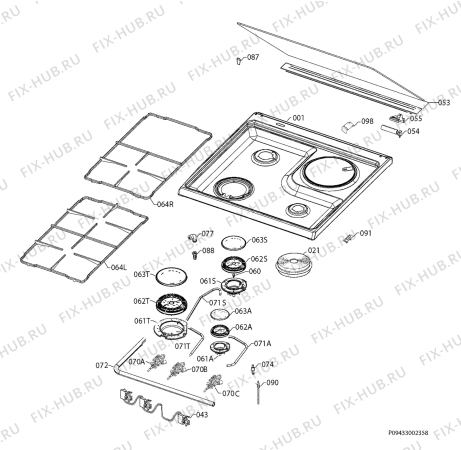 Взрыв-схема плиты (духовки) Electrolux EKM6770BOX - Схема узла Hob